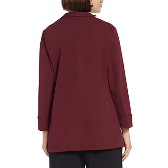 red/bordeaux NWOT H by Halston Knit Crepe 3/4 Sleeve Open Front Blazer Size 12 - Picture 2 of 5